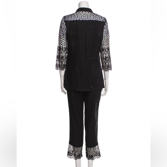 Anne Fontaine Embroidered Accent Elegant Black Lace Trim pants set size medium - Picture 3 of 5
